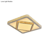 Contemporary Led Flush Mount Bedroom Ceiling Lamp With Crystal Shade - White