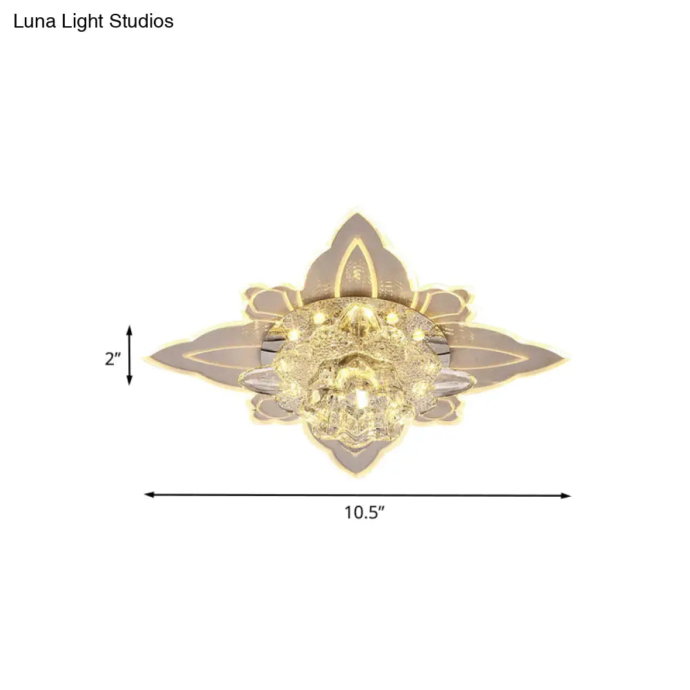 Contemporary Led Flush - Mount Ceiling Lamp With Clear Crystal Floral Design