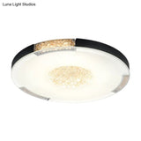 Contemporary Led Flush Mount Ceiling Light In Black/Gold Finish With Bevel Cut Crystals - White/Warm