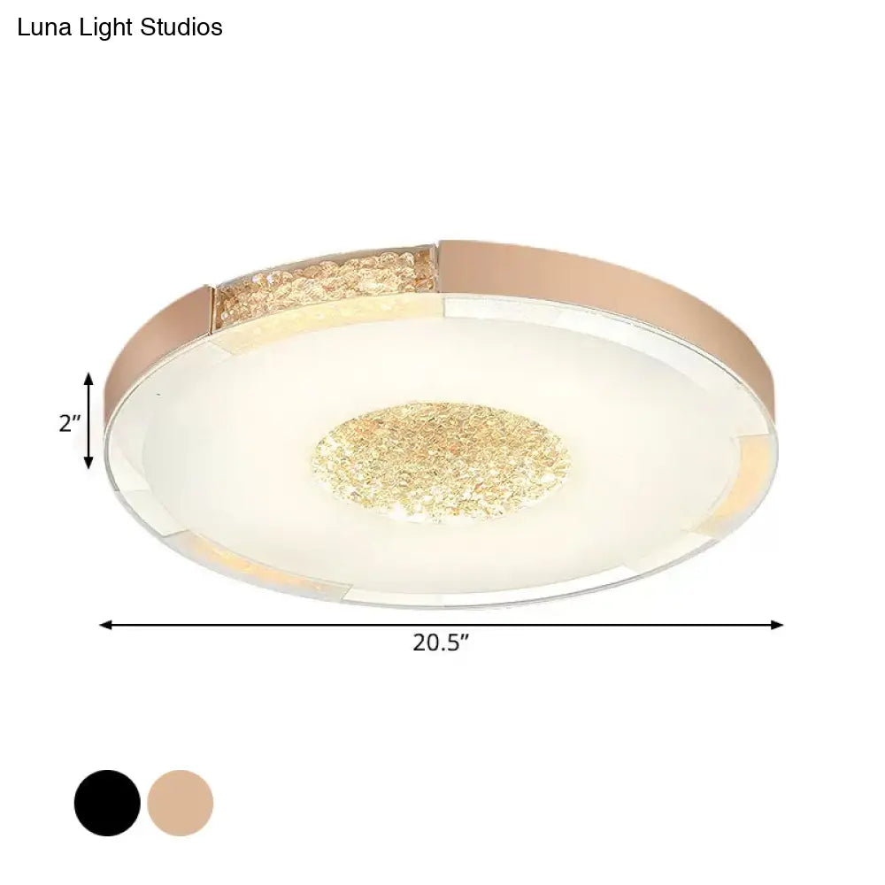 Contemporary Led Flush Mount Ceiling Light In Black/Gold Finish With Bevel Cut Crystals - White/Warm
