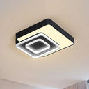Contemporary Led Flush Mount Lighting Black Square Acrylic Fixture 15’/19’ Wide White/Warm