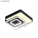 Contemporary Led Flush Mount Lighting Black Square Acrylic Fixture 15’/19’ Wide White/Warm Light