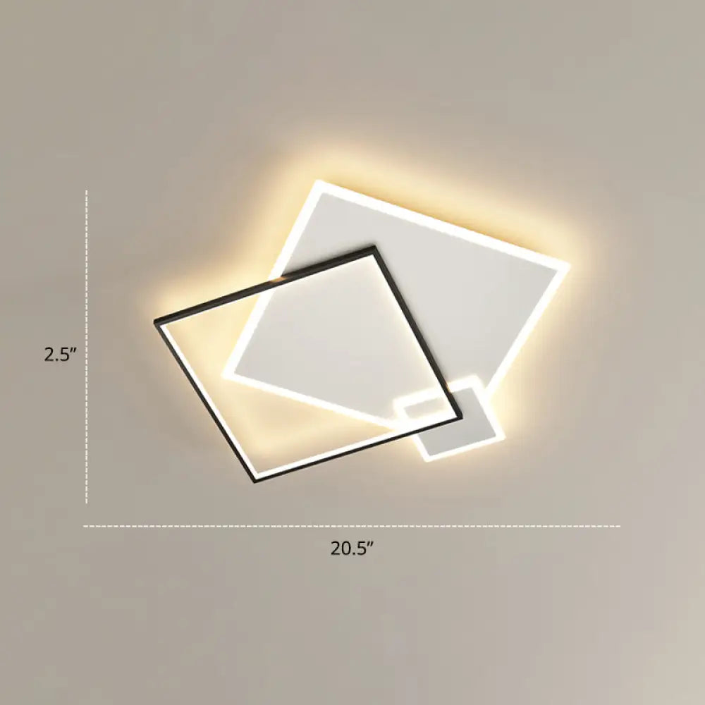 Contemporary Led Flush Mount Metal Ceiling Light For Bedrooms Black - White / 19.5’ Square Plate