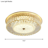 Contemporary Led Flush Mount With Clear Crystal Drum Shade - Ideal For Sleeping Rooms