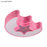 Contemporary Led Flush Pendant Light For Bedroom - Ceiling Mounted Fixture With Moon And Star