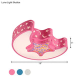Contemporary Led Flush Pendant Light For Bedroom - Ceiling Mounted Fixture With Moon And Star