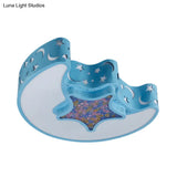 Contemporary Led Flush Pendant Light For Bedroom - Ceiling Mounted Fixture With Moon And Star