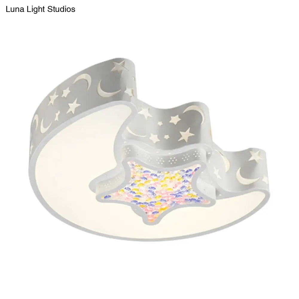 Contemporary Led Flush Pendant Light For Bedroom - Ceiling Mounted Fixture With Moon And Star