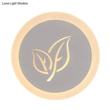 Contemporary Led Flush Wall Sconce In White With Leaf Pattern - Modern Circle Design