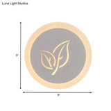Contemporary Led Flush Wall Sconce In White With Leaf Pattern - Modern Circle Design