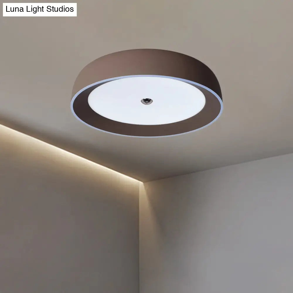Contemporary Led Flushmount Ceiling Light For Bedroom - Grey/Coffee Tone Pivoting Ring Design