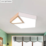 Contemporary Led Flushmount Ceiling Light - White/Green Pentagon Design With Warm Glow