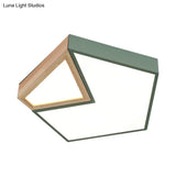 Contemporary Led Flushmount Ceiling Light - White/Green Pentagon Design With Warm Glow