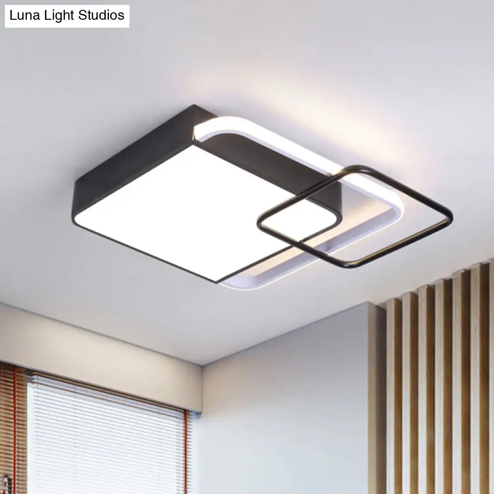 Contemporary Led Flushmount Lighting In Black Square Design – White/Warm Light 18’/21.5’ Wide