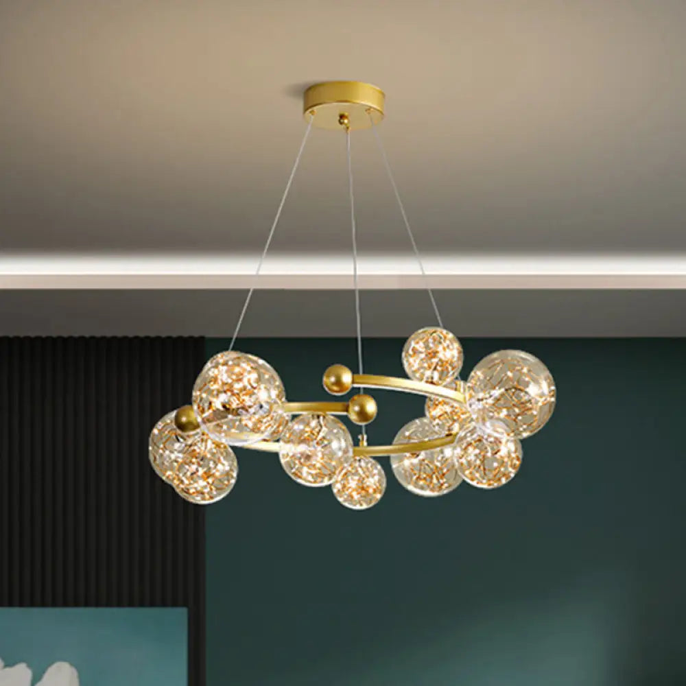 Contemporary Led Glass Orb Chandelier - Glow String & Down Lighting 12 / Gold