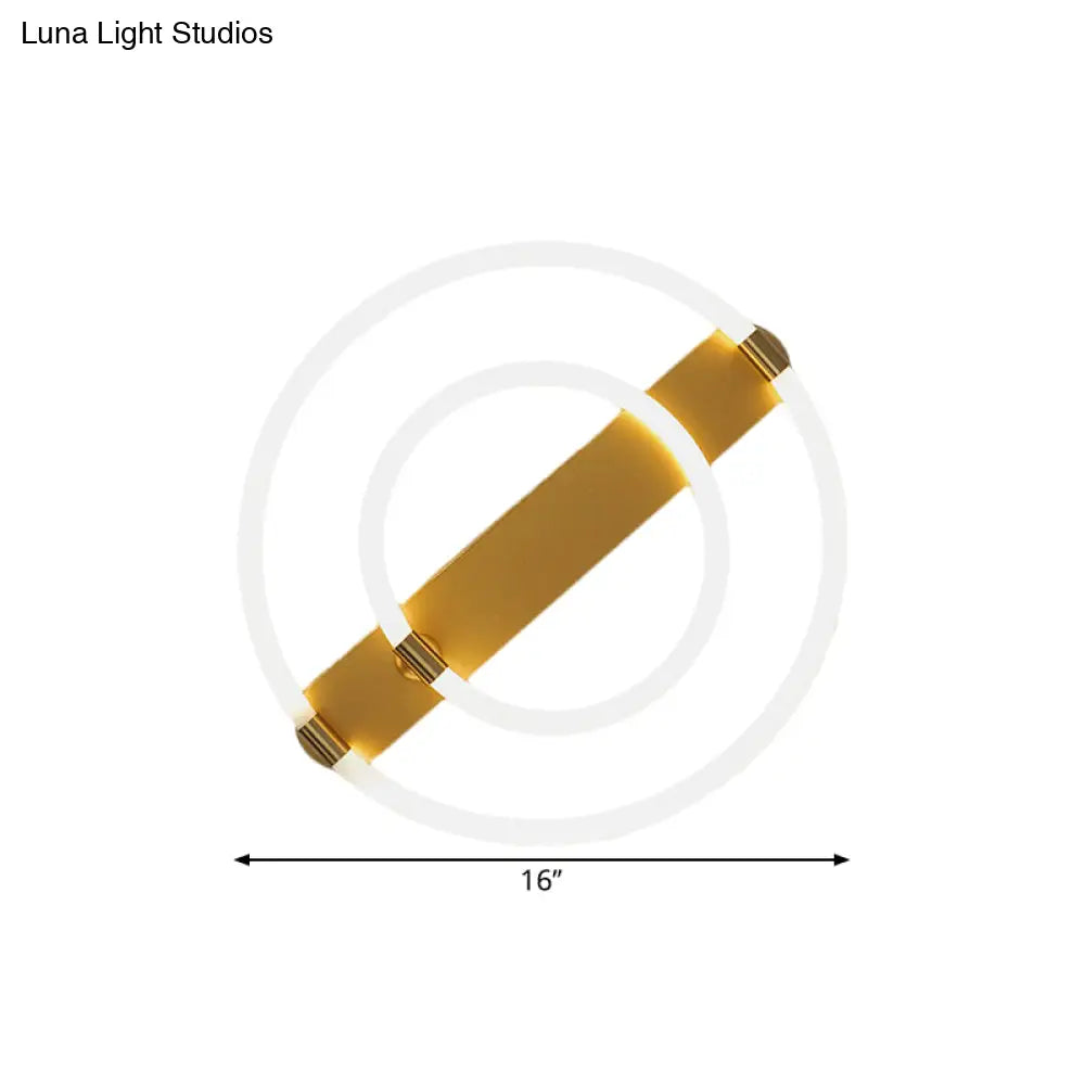 Contemporary Led Gold Ceiling Fixture - Iron Rings And Oblong Flush Lamp 16’/19.5’ W Warm/White