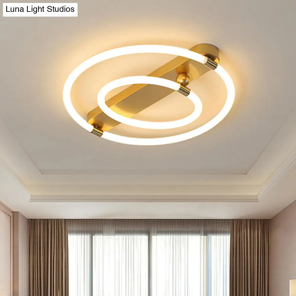 Contemporary Led Gold Ceiling Fixture - Iron Rings And Oblong Flush Lamp 16’/19.5’ W Warm/White