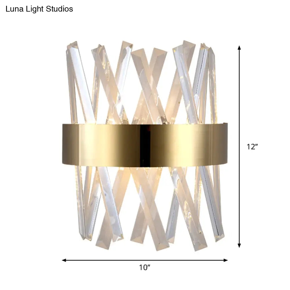 Contemporary Led Gold Sconce Light With Clear Crystal Prism For Bedroom
