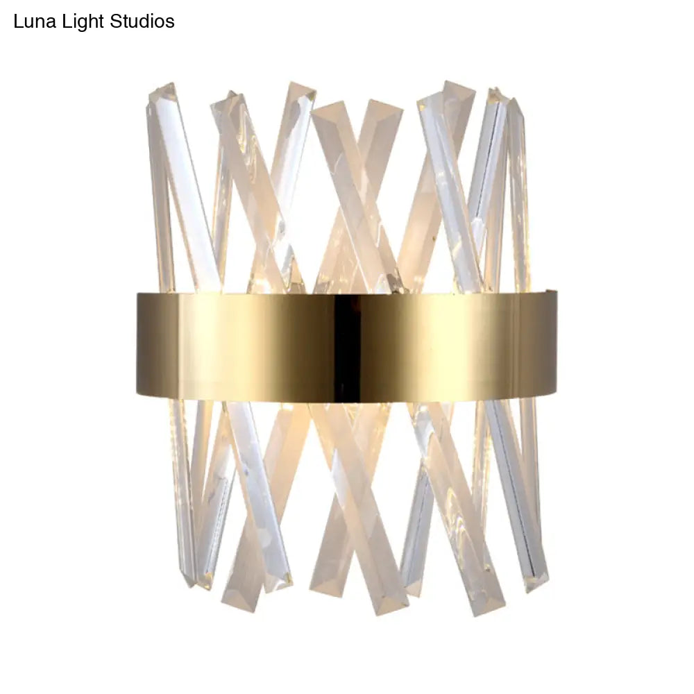 Contemporary Led Gold Sconce Light With Clear Crystal Prism For Bedroom