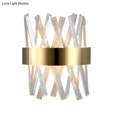Contemporary Led Gold Sconce Light With Clear Crystal Prism For Bedroom