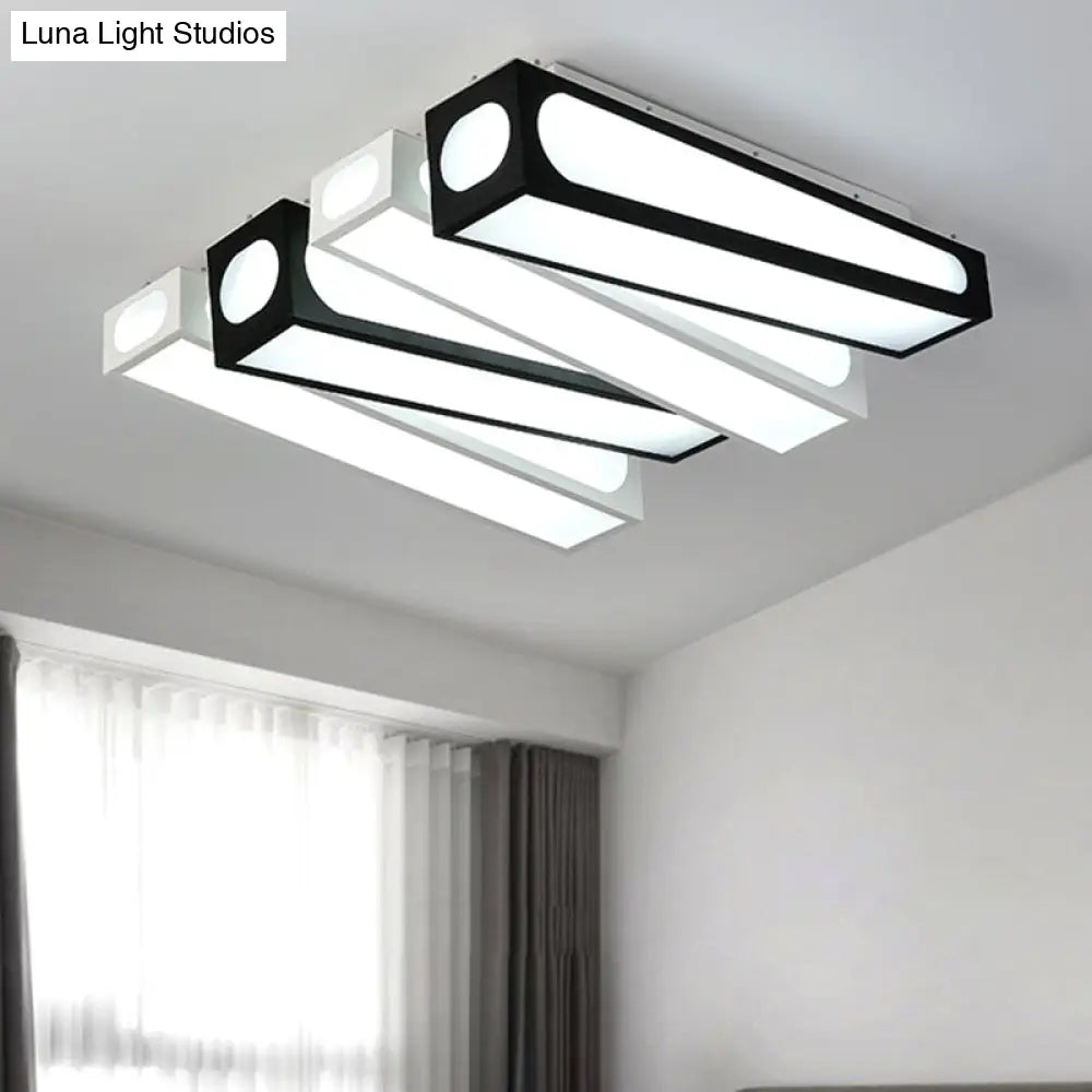 Contemporary Led Linear Flush Mount Ceiling Light In Black And White For Foyer
