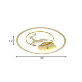 Contemporary Led Metal Ceiling Mount Fixture With Gold Round Flush Light And Elk Pattern Sizes: