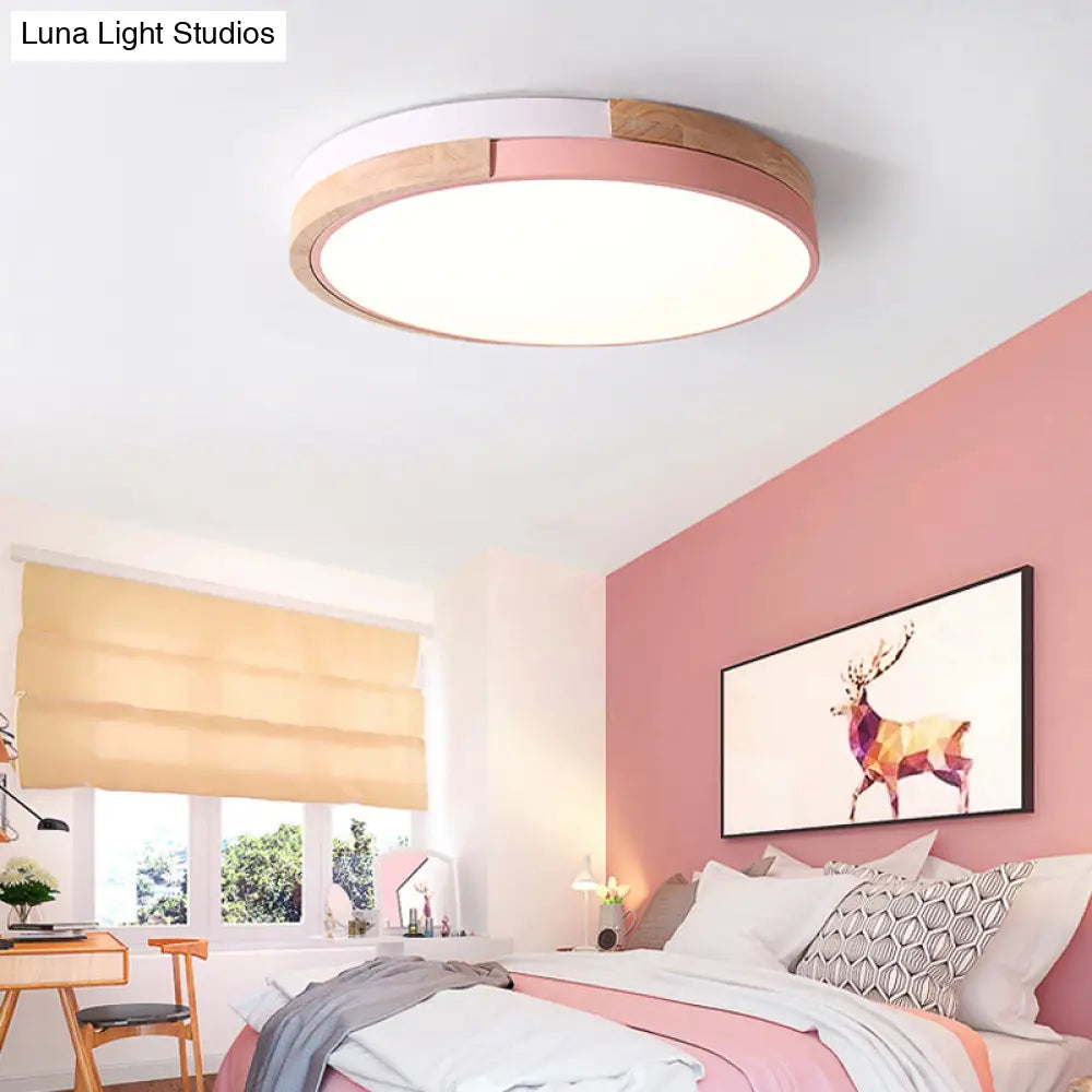 Contemporary Led Metal Circle Flush Light With Acrylic Diffuser In Warm/White - Pink/Yellow/Blue