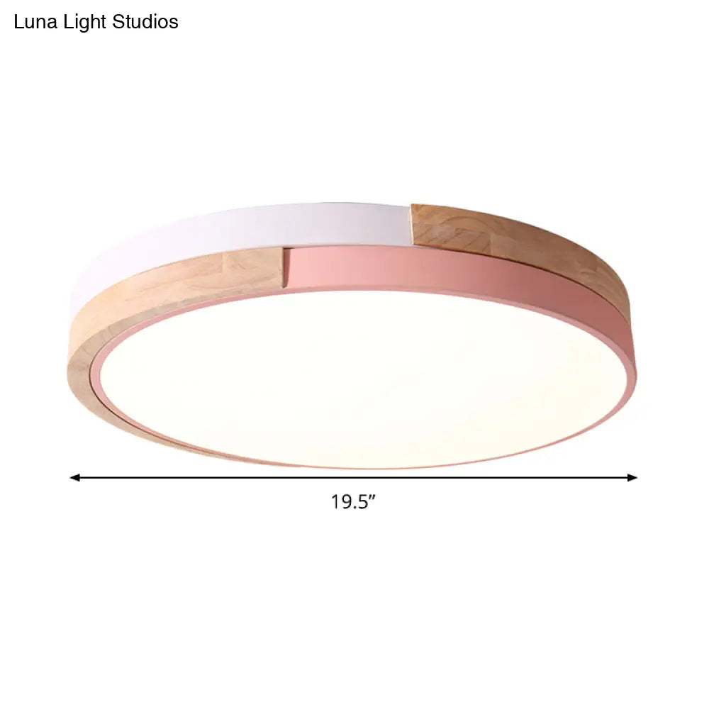 Contemporary Led Metal Circle Flush Light With Acrylic Diffuser In Warm/White - Pink/Yellow/Blue