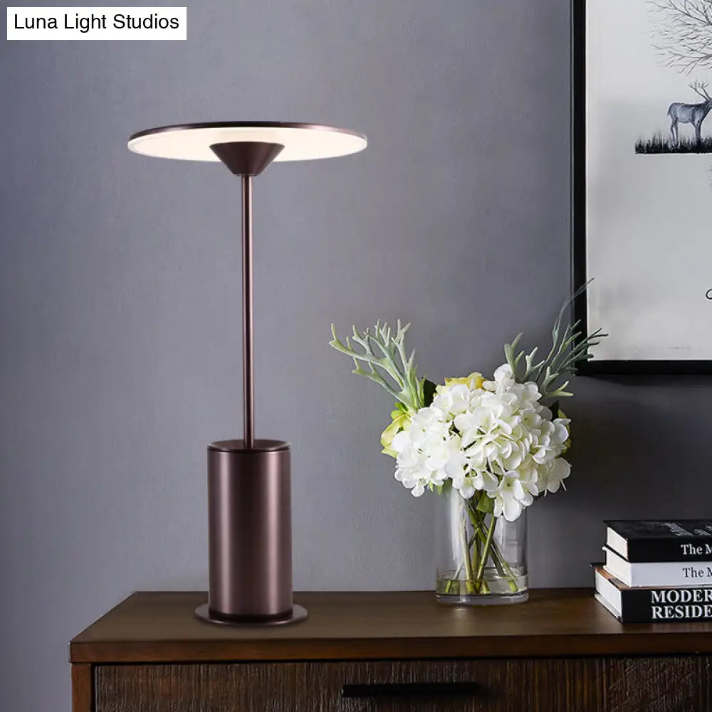 Contemporary Led Metal Table Lamp - Brown Reading Light For Study