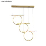 Contemporary Led Metallic Suspension Light - Gold Rings For Dining Table