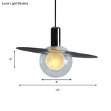 Contemporary Led Pendant Lamp: Globe Clear Glass Black Hanging Light Fixture With Ring Disk