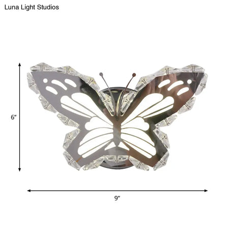 Contemporary Led Stainless-Steel Wall Sconce With Crystal Shade In Warm/White Light For Corridors