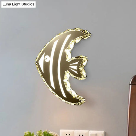 Contemporary Led Stainless-Steel Wall Sconce With Crystal Shade In Warm/White Light For Corridors