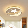Contemporary Led Star And Moon Crystal Flush Light In White - Bedroom Mount Lighting