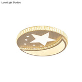 Contemporary Led Star And Moon Crystal Flush Light In White - Bedroom Mount Lighting