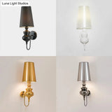 Contemporary Led Tapered Wall Sconce Light 6/8/10 Dia Fabric White/Black/Silver