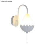 Contemporary Led Wall Sconce - Curved Arm Design With Metallic Finish And Pear Acrylic Shade In