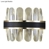 Contemporary Led Wall Sconce In Black - Clear Rectangle-Cut Crystal Half Cylinder Design For Bedside