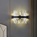 Contemporary Led Wall Sconce In Black - Clear Rectangle-Cut Crystal Half Cylinder Design For Bedside