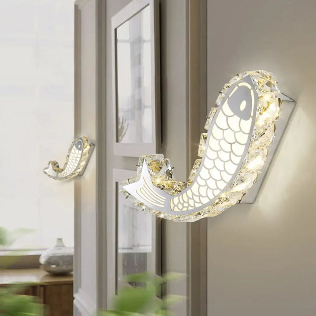 Contemporary Led Wall Sconce With Crystal Block Shade For Bedside Mounting Chrome