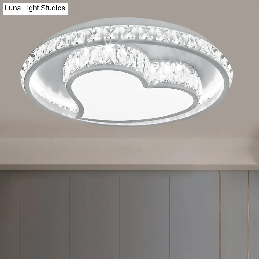 Contemporary Led White Ceiling Mount Fixture With Butterfly/Loving Heart Clear Crystal Blocks