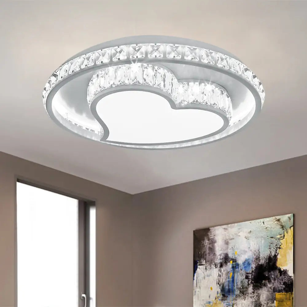 Contemporary Led White Ceiling Mount Fixture With Butterfly/Loving Heart Clear Crystal Blocks /