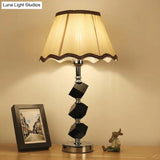 Contemporary Light Brown Scalloped Nightstand Lamp With Crystal Block Detailing
