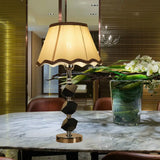 Contemporary Light Brown Scalloped Nightstand Lamp With Crystal Block Detailing