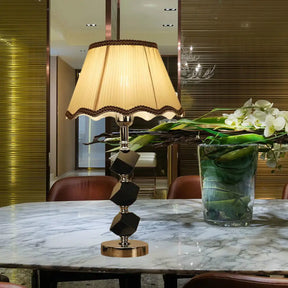 Contemporary Light Brown Scalloped Nightstand Lamp With Crystal Block Detailing