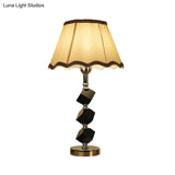 Contemporary Light Brown Scalloped Nightstand Lamp With Crystal Block Detailing