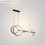 Contemporary Linear And Ring Led Pendant Light For Dining Room - Metal Hanging Island With Clear