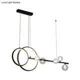 Contemporary Linear And Ring Led Pendant Light For Dining Room - Metal Hanging Island With Clear