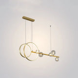 Contemporary Linear And Ring Led Pendant Light For Dining Room - Metal Hanging Island With Clear