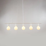 Contemporary Linear Metal Island Lighting With 5 Bulbs - White/Gold Finish Ceiling Lamp For Dining